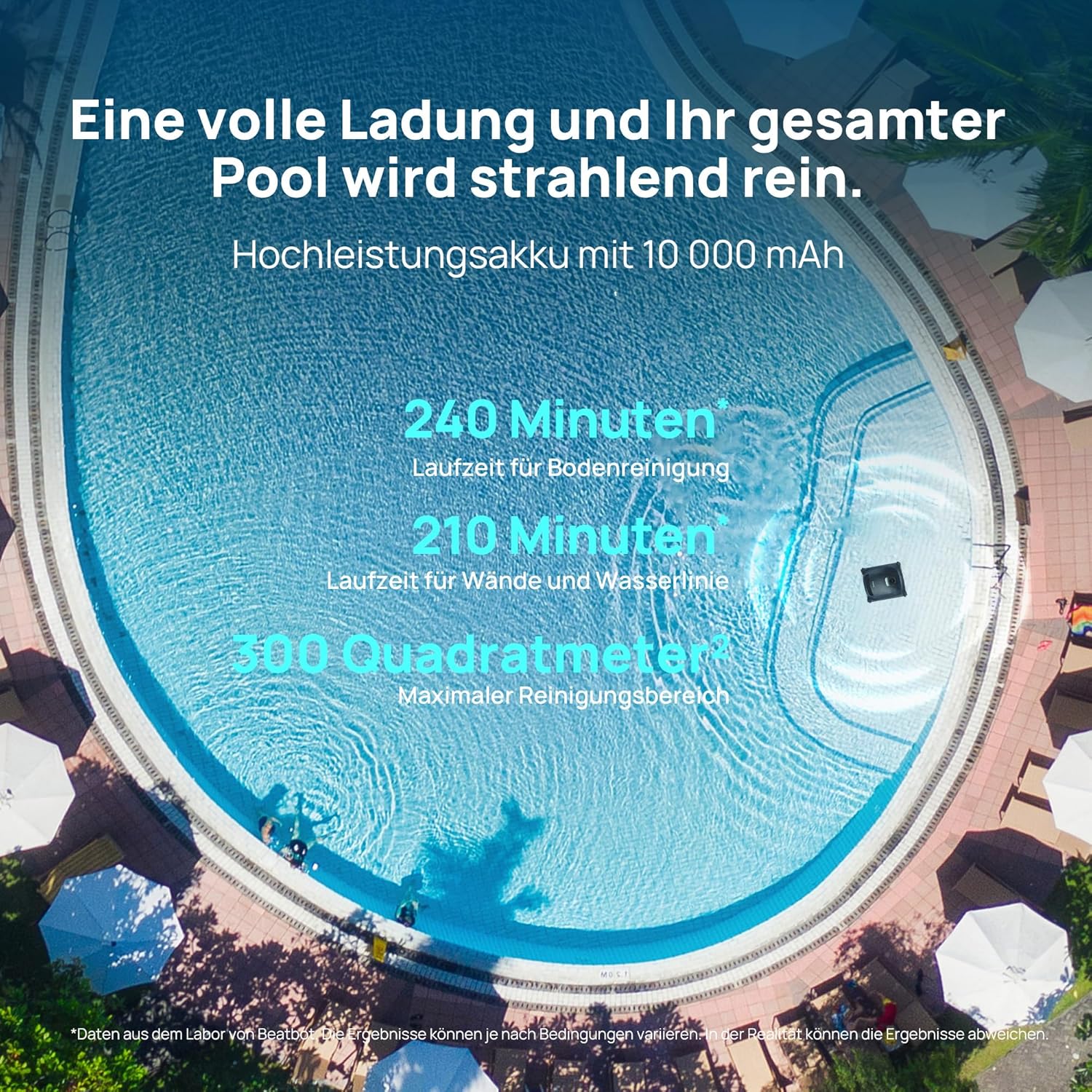 Beatbot AquaSense 2 Akku Poolroboter, Boden & Wand, Wasserlinie doppelt, bis 300㎡, Midnight Blue